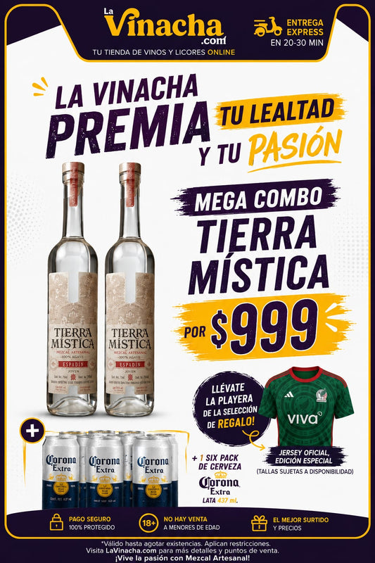 Promo Mezcal  Tierra Mistica 750 ml. + Six de Cervza Corona+ Playera de Mexico